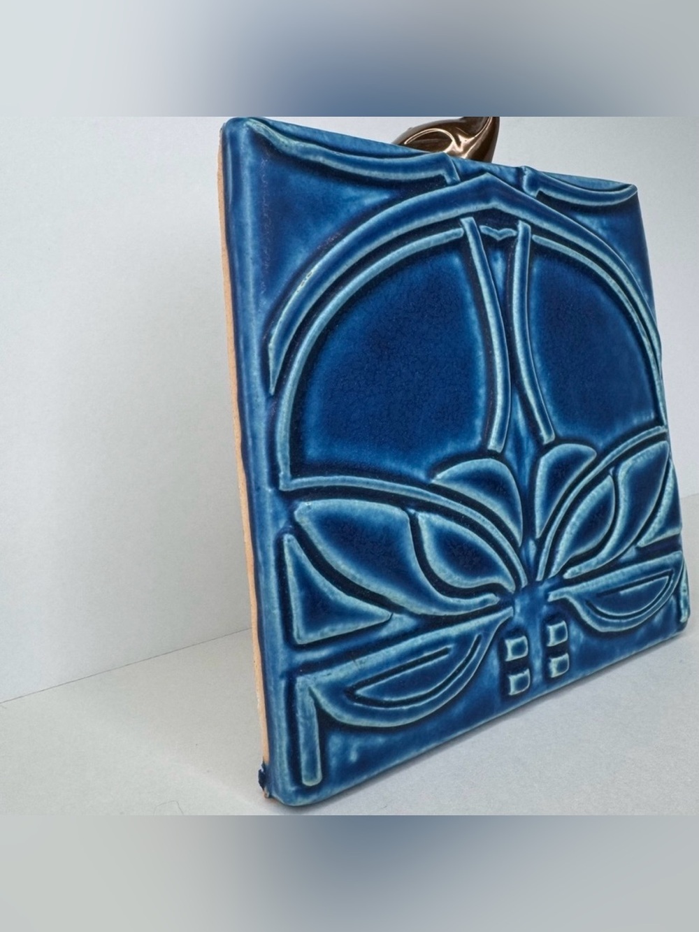 Vintage MOTAWI TILEWORKS Colbalt Blue Art Nouveau Tile - Picture 7 of 9